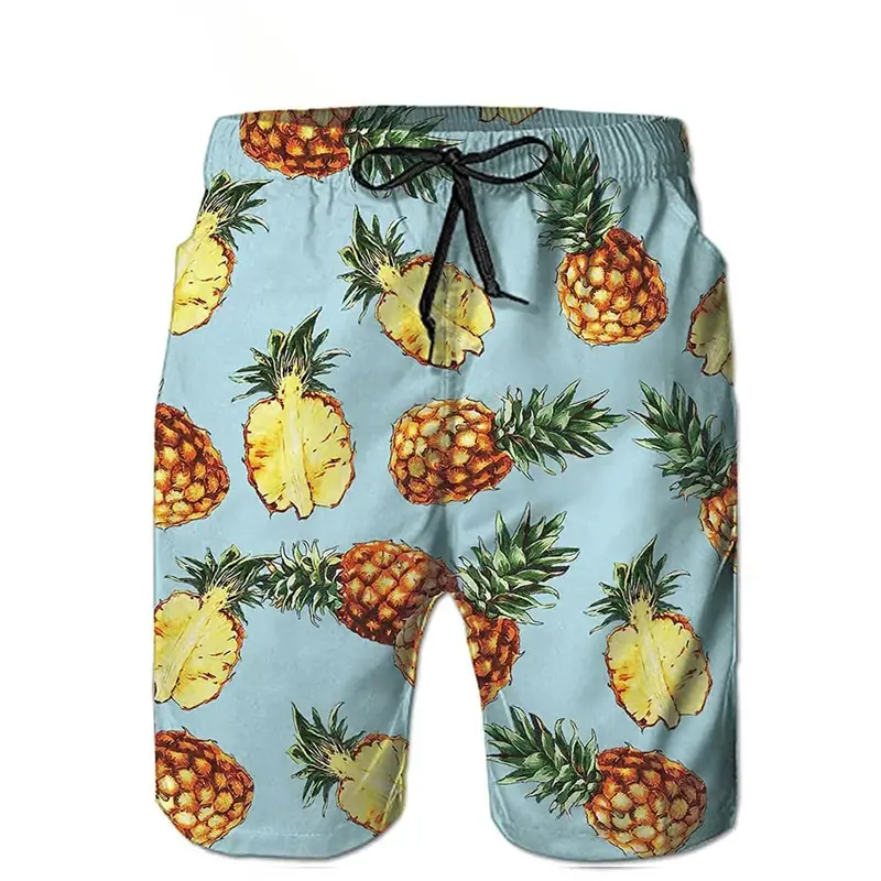 Pantalones cortos de playa hawaianos con estampado divertido de piña para hombre, pantalones cortos de tabla de surf, pantalones deportivos de playa para niños, ropa fresca de verano