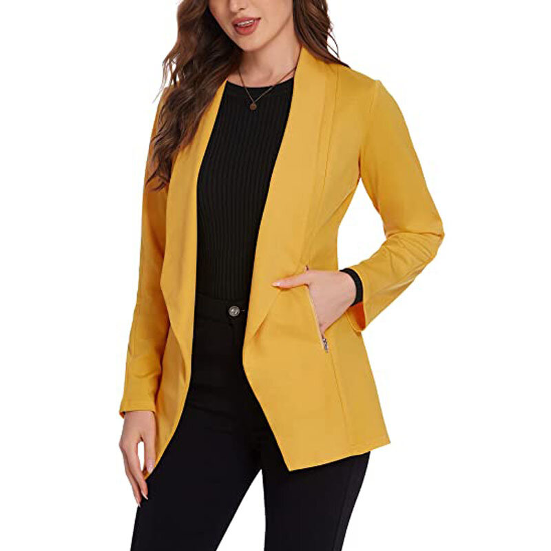 HAOOHU Small suit coat autumn and winter leisure temperament solid color women's wear thin suit collar long women's suit