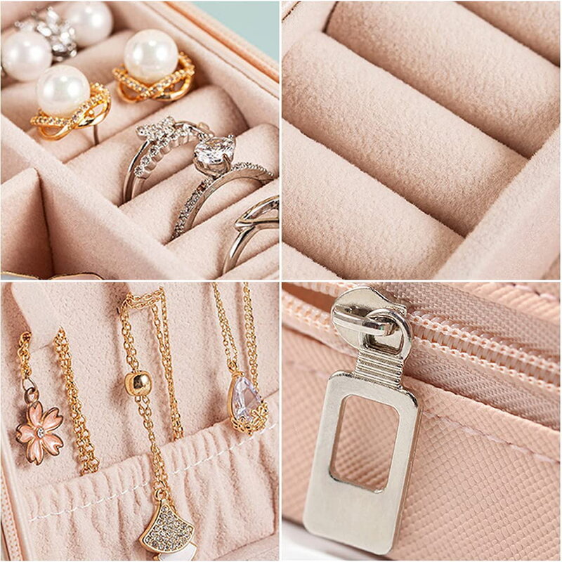 Portable Jewelry Storage Box Women's Jewels Organizer Boxes Rose Flower Series New Zippered Travel Necklace Ring Jewel Case