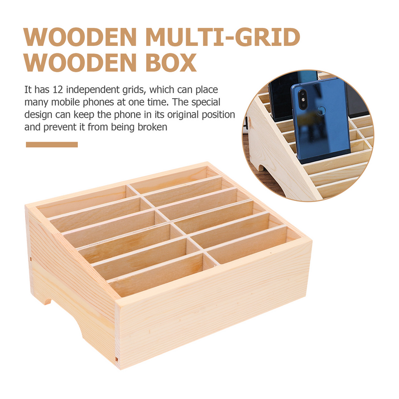 12 Grids Mobile Phone Storage Box Holder Organizer Classroom Case Wood Office Student
