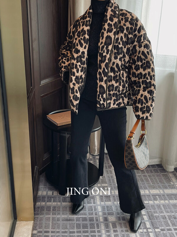 레오파드 숏 패딩 럭셔리 재킷, 겨울 여성 의류, Y2K 한국 패션 스타일, 빈티지 아우터, 탑 코트, 우아한 파카