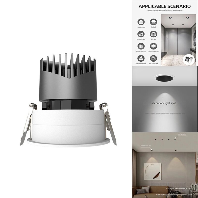 Anti-reflexo LED COB Spotlight, Downlight embutido regulável, alumínio 7W, sala de jantar, escritório, quarto, arma de iluminação, preto e branco, 4000K
