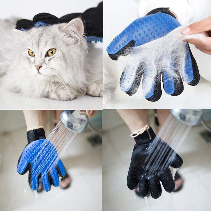 Katze Zubehör Gummi Hundesalon Handschuhe Deshedding Reinigung Tier Haar Entferner Bürste Scratcher für Katzen Kämmen massage Links