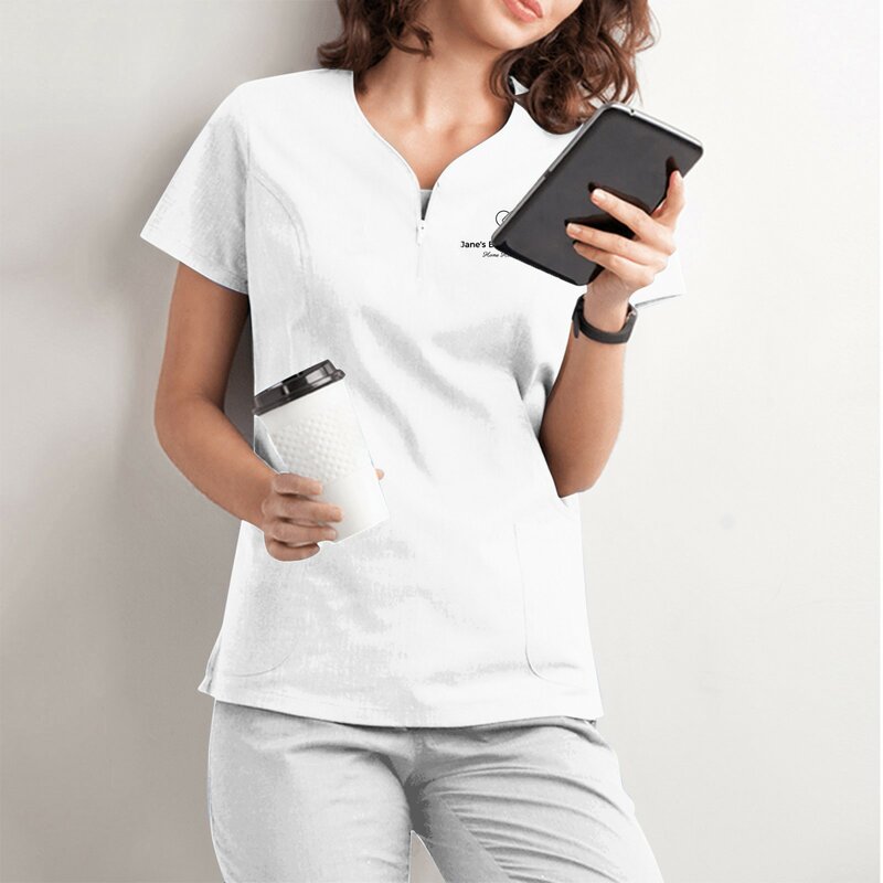 Healthcare Nurse Tunic Women Solid Pocket Scrub Tops Short Sleeve Blouse Beauty Salon Overalls Carer Uniforms For Women