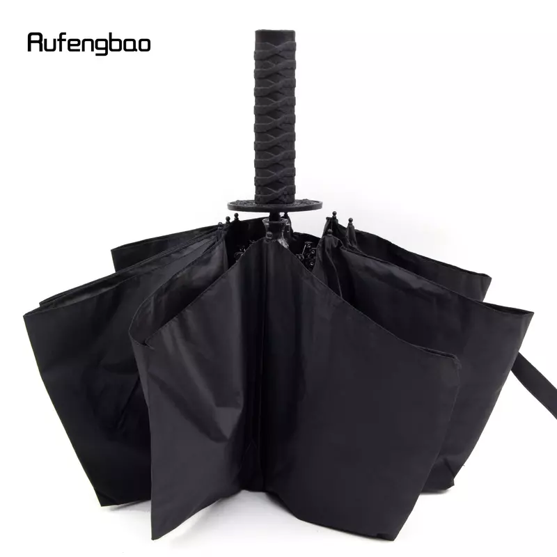 Ombrello da uomo da donna Samurai nero, ombrello automatico, protezione UV pieghevole a 8 ossa ombrello antivento per giorni di sole e pioggia
