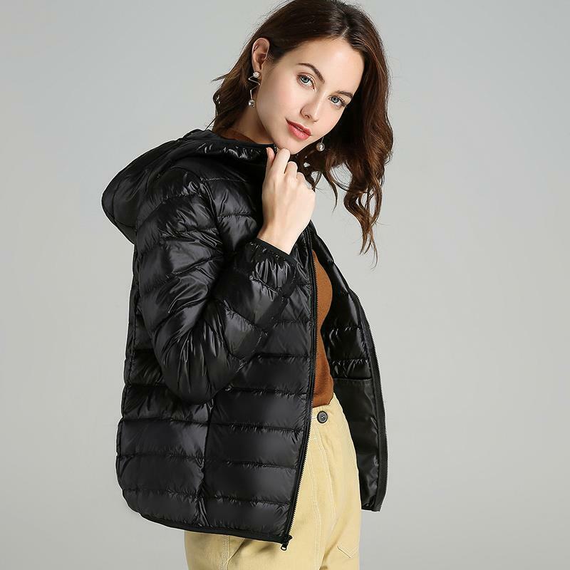 Mode leichte Damen Daunen jacke Winter warm innen Pendler vielseitige mehrfarbige Reiß verschluss Kapuzen mantel