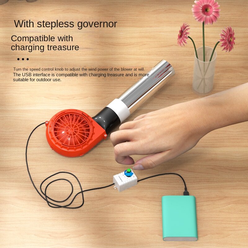 Sèche-cheveux portable à vitesse réglable pour l'extérieur, ventilateur à charbon de bois dédié, petit sèche-cheveux USB