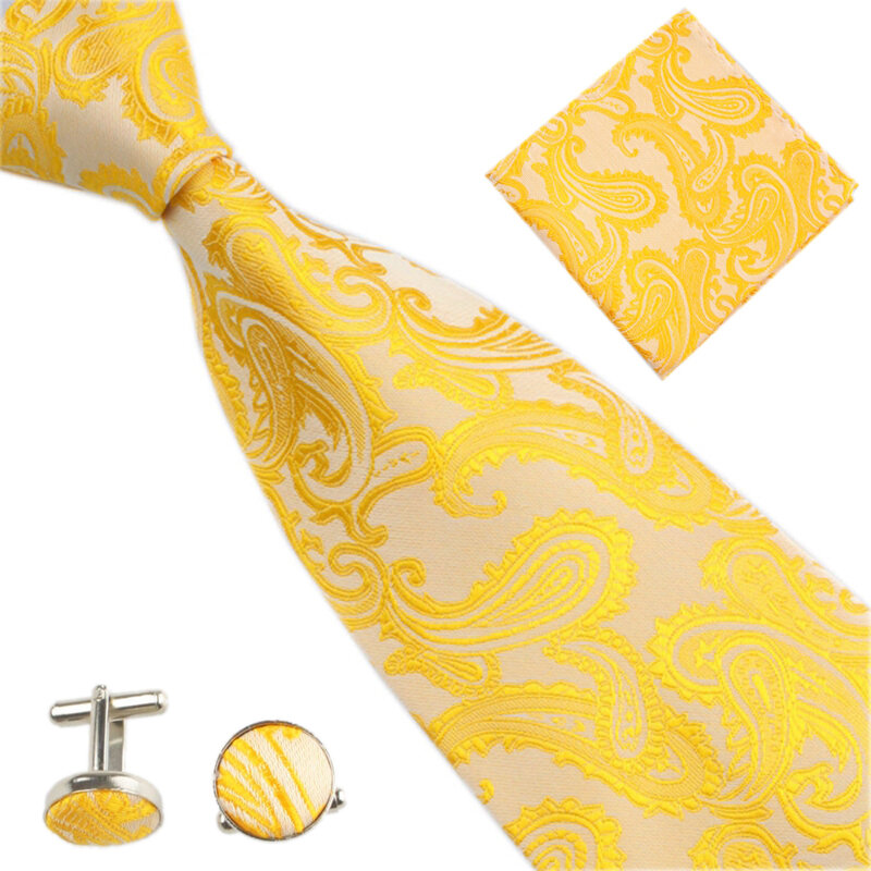 Męskie krawaty zestaw krawat ślubny dla mężczyzn 10cm/4 "Paisley chusteczki spinki do mankietów Corbata Fucsia Hombre Corbatas De Flores
