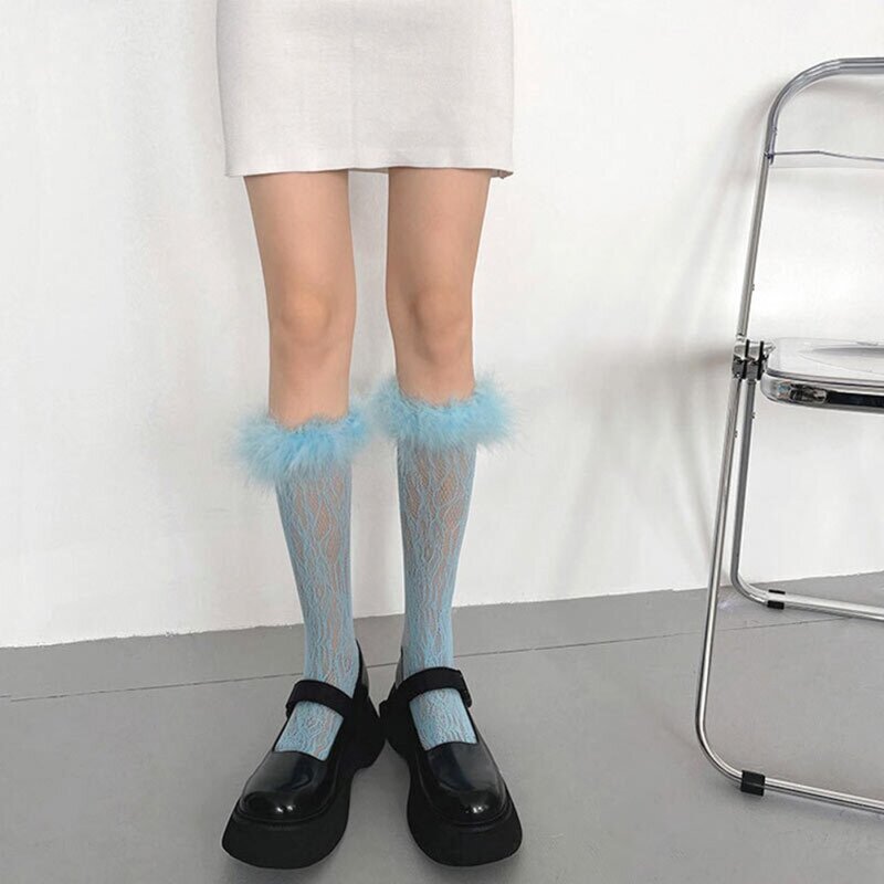 Женские Полые Носки, новинка, чулки до колена в стиле "Лолита" для девочек, кружевные готические носки с перьями