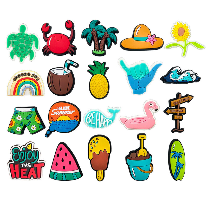 20 pz/set Cartoon Summer Beach Shoe Charms decorazione per scarpe in PVC per accessori con fibbia per scarpe regali per bambini
