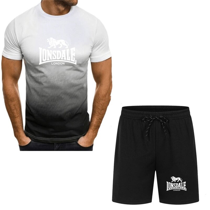 Terno esportivo de manga curta masculino, shorts confortáveis, estilo casual, impressão de logotipo, moda