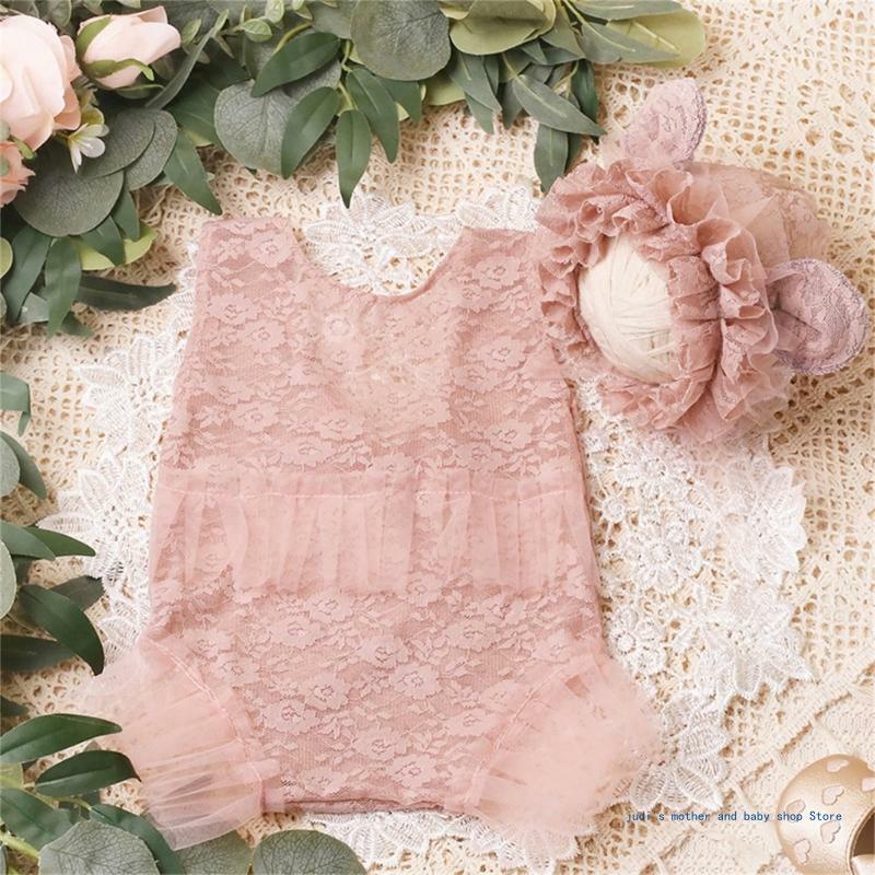 67JC Newborns Shower Gift Photo Clothes One-piece & Hat Baby Photography Props Outfit