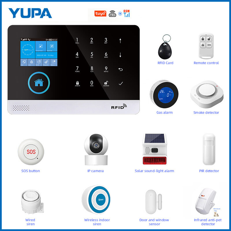 YUPA 홈 알람 액세서리 문짝 및 창문 감지기, PIR 모션 감지기, 연기 감지기 리모컨 연결, 투야 앱 PG103