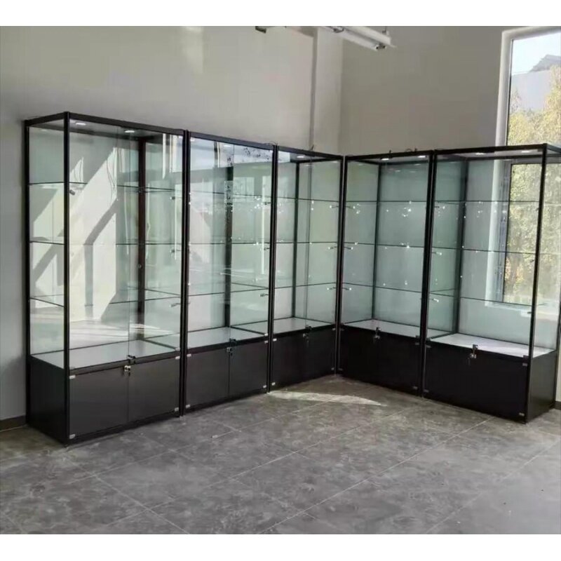 خزانة عرض برجية زجاجية بقفل ، إطار ألومنيوم ، متجر بيع بالتجزئة ، عصرية ، رخيصة الثمن ، مخصصة