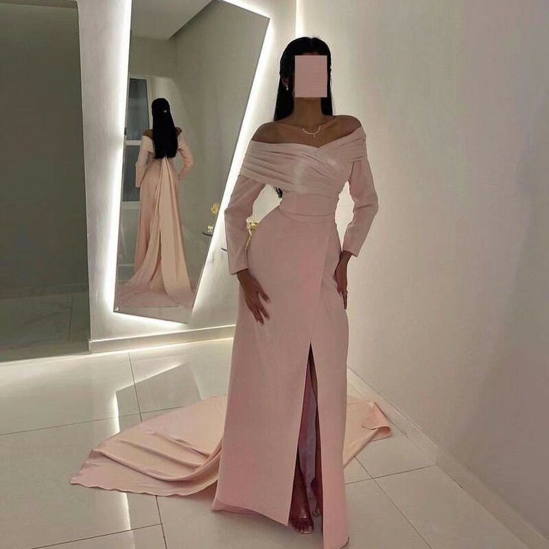 2024 odzież damska Arabii Saudyjskiej z długimi rękawami suknie balowe rozcięcia po bokach suknie wieczorowe powiewa Vestidos Elegantes Para As Mulheres
