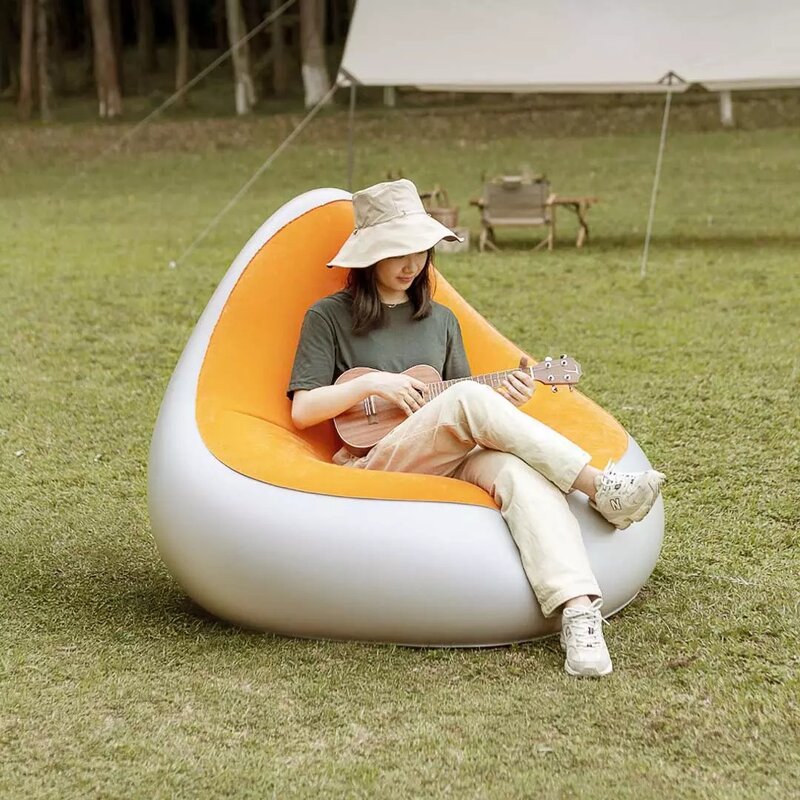 One-Click Automatic Inflatable Leisure Sofa Outdoor Lazy Air Bed Single Portable Air Cushion Camping Garden Inflatable Pouf