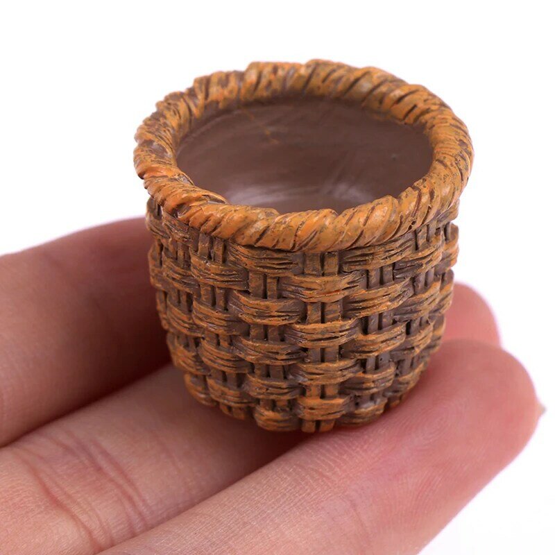 1pc mini Bamboo Basket Simulation Food Basket Model Toys for Doll House Decoration 1/12 Dollhouse Miniature Accessories