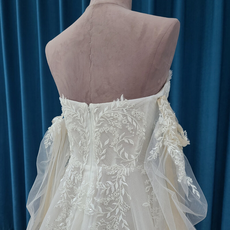 فساتين زفاف الأميرات على شكل حرف A-line للنساء ، سستة حبيبة ، أكمام كاملة ، تصميم شائع ، عروس ، LSSM016 ،