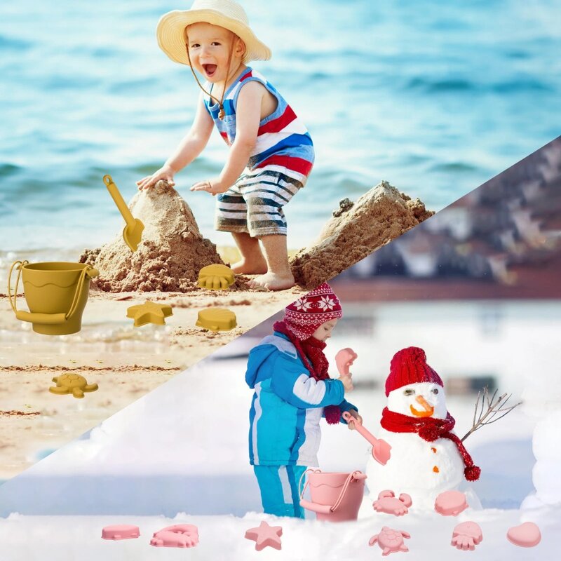친환경 해변 장난감 세트, 유용한 실리카 젤, 모래를 파내는 양동이, 재미있는 여름 야외 장난감, 세트당 8 개