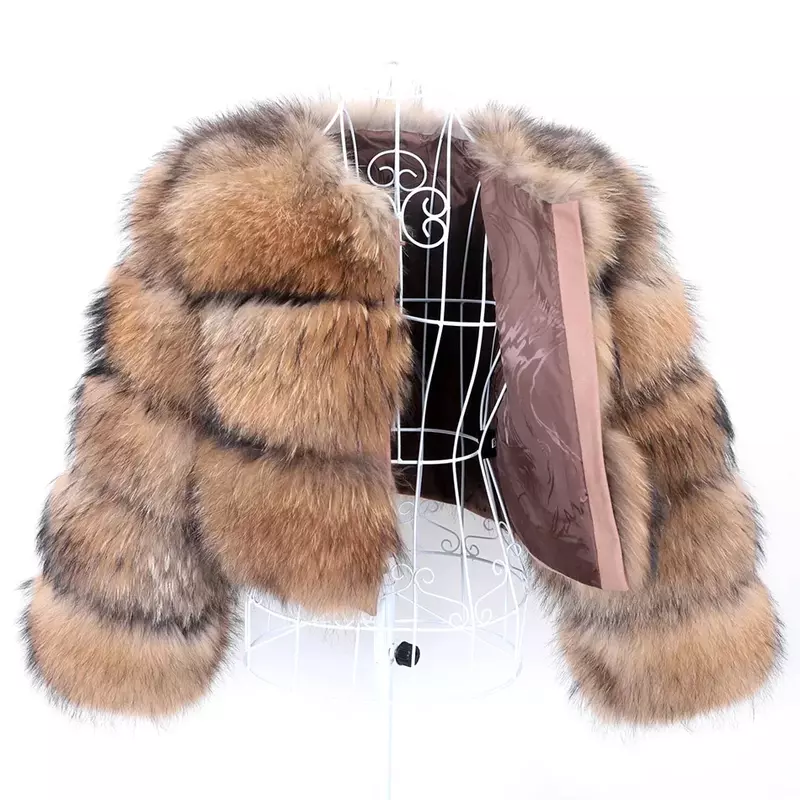 Maomaokong Real Fur Coat Women Natural Raccoon Fur Jacket Female Winter Warm Fox Fur Coat High Quality Long Sleeve With Hat