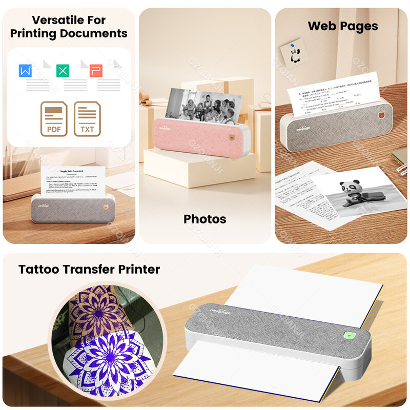 Imprimante thermique sans fil pour transfert de tatouage, machine d'impression mobile, Bluetooth, USB, texte, PDF, fabricant de documents avec papier, A4, Prquinze