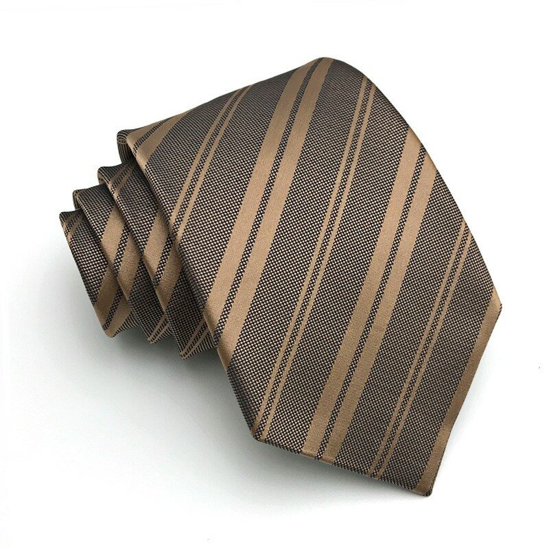 MUGIVALA 8CM Tie men's formal wear business khaki champagne coffee color striped professional shirt collar TIE hand-hit