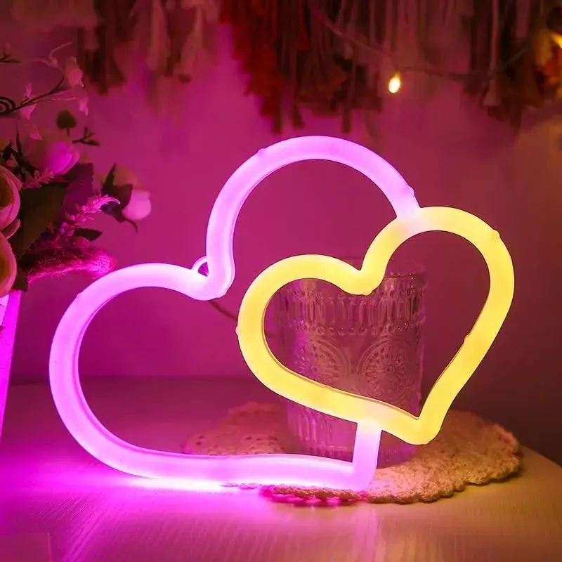Heart LED Neon Sign Heart Home Decor Valentine's Day Wedding Party Wall Decor Bedroom Neon Light Decor Love Art propose prop
