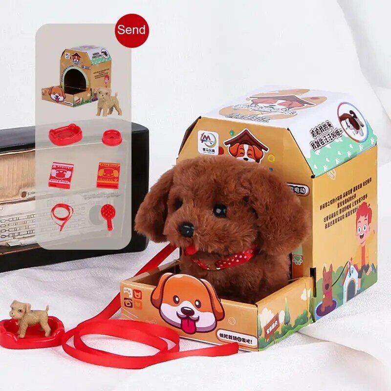 Walking Puppy Toy 5.51in Pretend Play Electric Pet Care Playset Walking Barking Tail Wagging Plush Dog Toy Educational Toys For