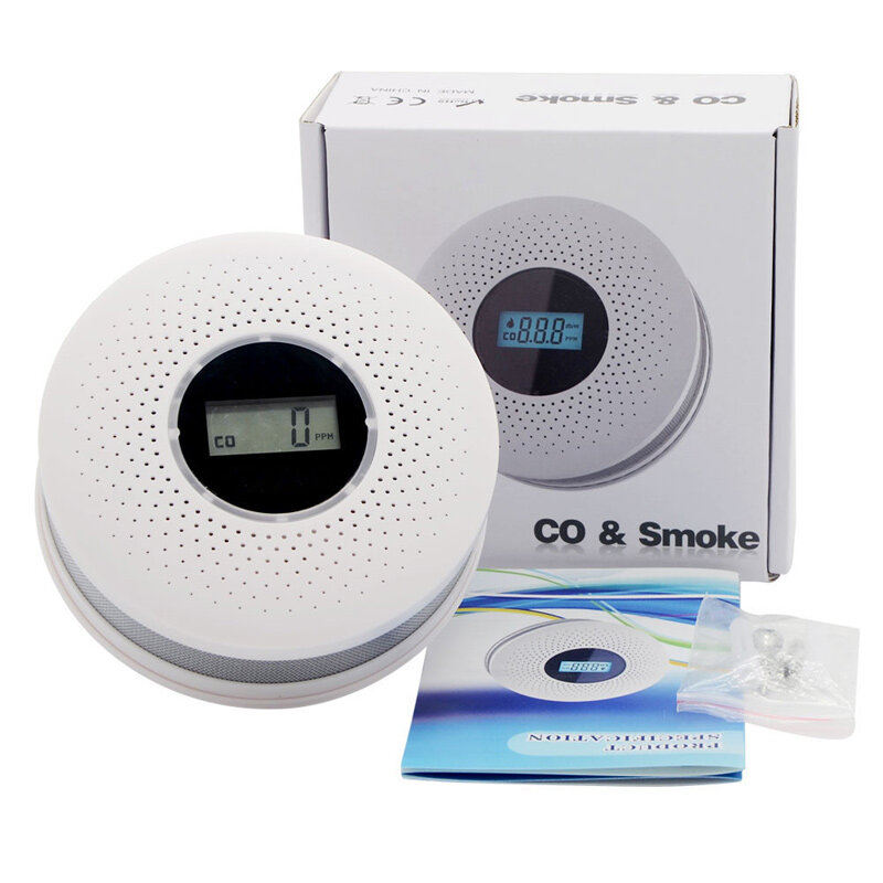 Monóxido de carbono Smoke Alarm, Detecção de gás, Detector audível e visual, CO Fire Sensing, Color Light Display, Composite 2 em 1
