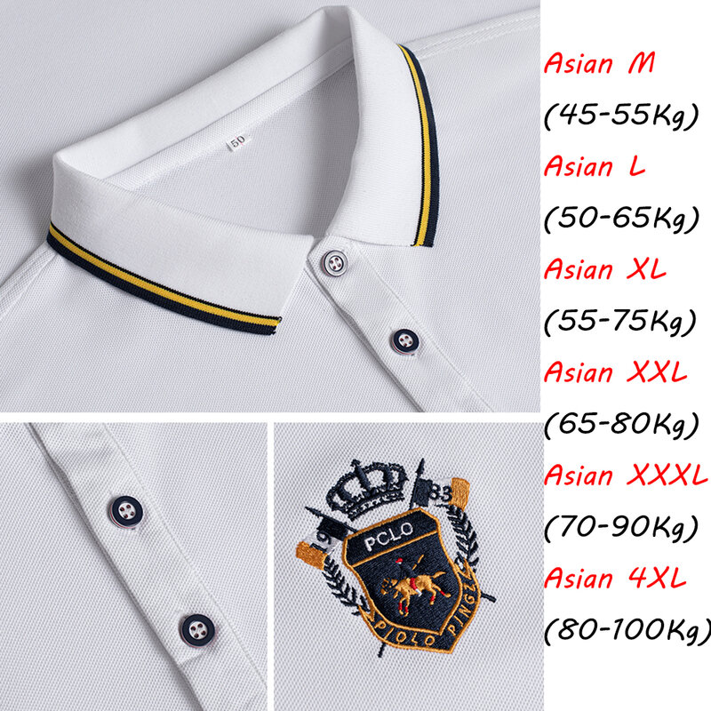 Kaos Polo pria mode baru atasan kerah Lapel katun bordir mewah lengan panjang/pendek Korea