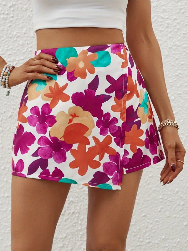 Psychedelic Trippy Hippy Skirt Retro Swirl Print Street Style Casual A-line Skirts Flower Printed Front Wrap Skirt Pants