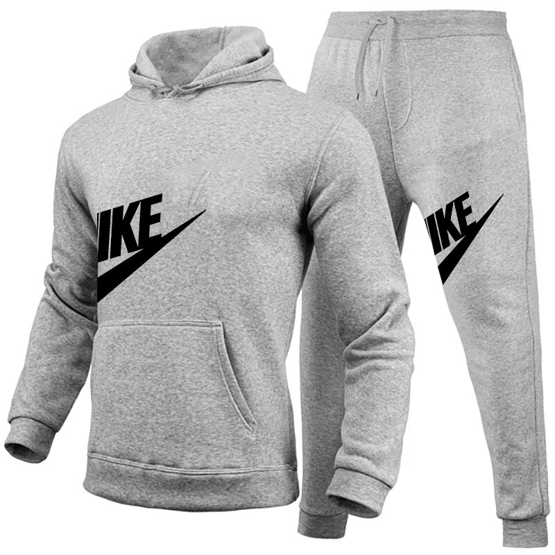 Setelan pakaian olahraga pria, setelan pakaian latihan pria, Hoodie + celana, pakaian latihan dan Jogging, musim dingin