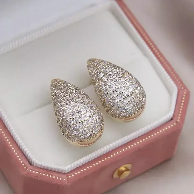 Korea neues Design Modeschmuck Luxus Zirkon Wasser tropfen Ohrringe elegante Frauen Hochzeits feier Accessoires