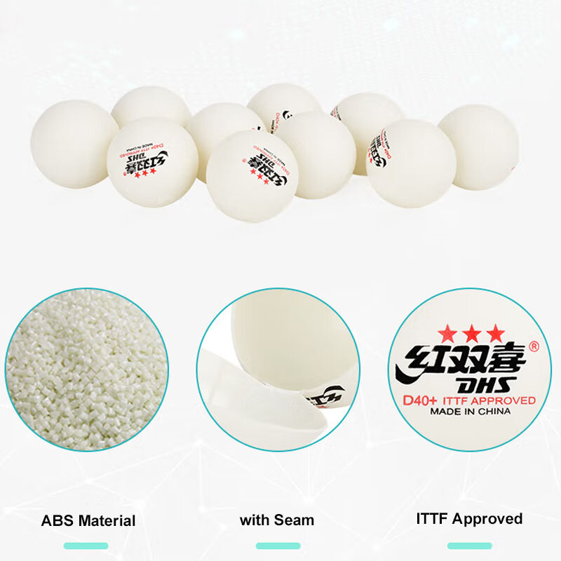 DHS Table Tennis Balls 3 Star D40+ ABS New Material 10 Pcs/PACK Original Ping Pong Balls with Seam ITTF Approved