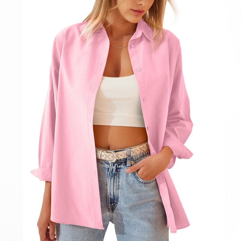 Women's 2023 Spring and Autumn New Women's Cardigan Candy Colour Loose Casual Long Sleeve Solid Color Shirt Ladies Coat Commute