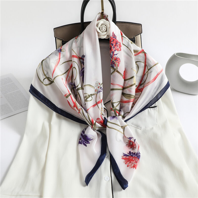 Foulard carré en soie imprimé Satin pour femmes, luxueux, 90cm, châle enveloppant, cravate, bandeau pour cheveux, Bandana, 2022