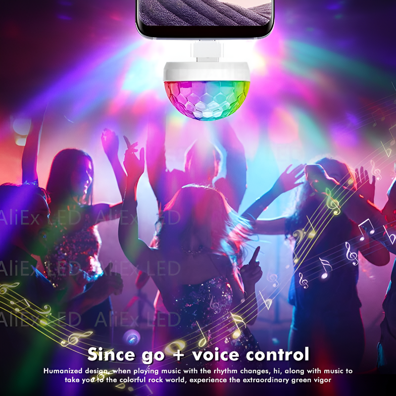 Miniluz LED de ambiente para coche, lámpara RGB con Control de sonido y música, Bola de discoteca para DJ, fiesta en casa, USB a Apple, teléfono Android, luz de discoteca
