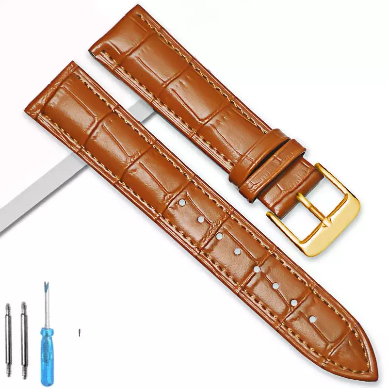 Pulseiras de couro genuíno com fivela de aço, pulseira de relógio, pulseira de pulso, ferramenta de alta qualidade, 16mm, 18mm, 20mm, 22mm, 24mm