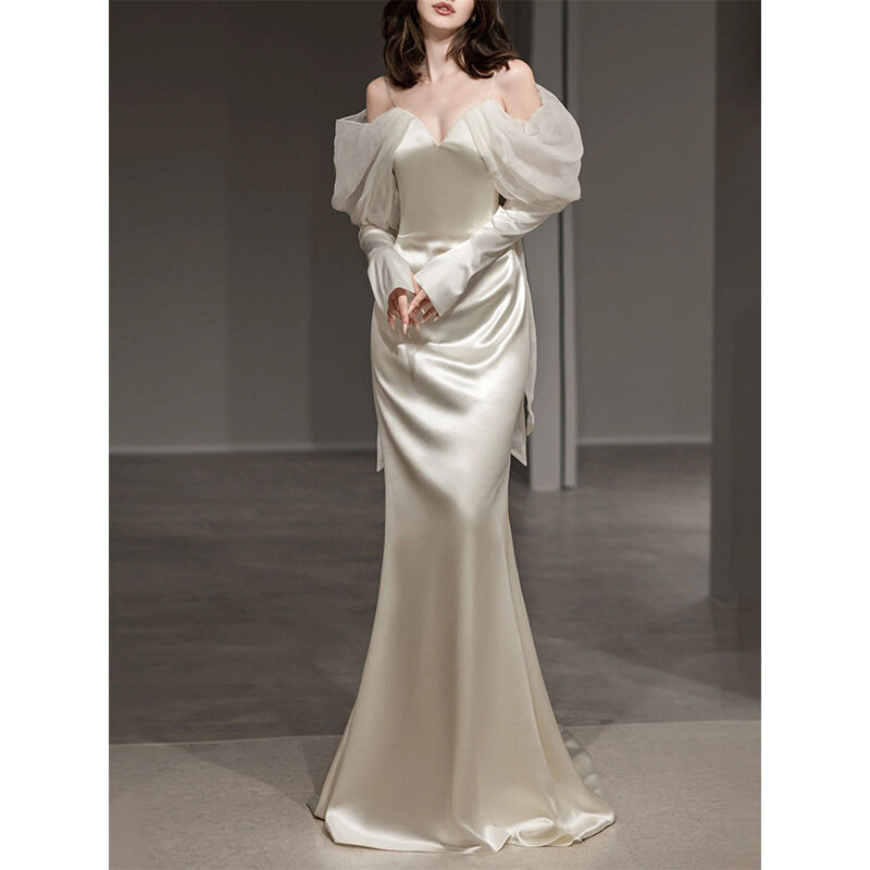 ETESANSFIN 2023 nuovo vestito da festa per matrimonio/sposa femminile in stile bianco satinato