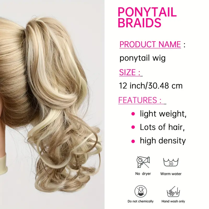 Blonde Mixed Drawstring Ponytail Long Wavy Hair Extension Synthetic Hairpieces For Women And Girl Daily Use