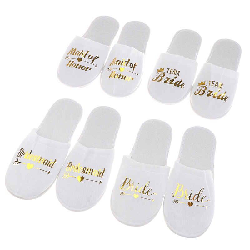 1 Pair Bride Wedding Decoration Bridesmaid Party Slippers Ladies Party Supplies Disposable Items For Hotel Rooms