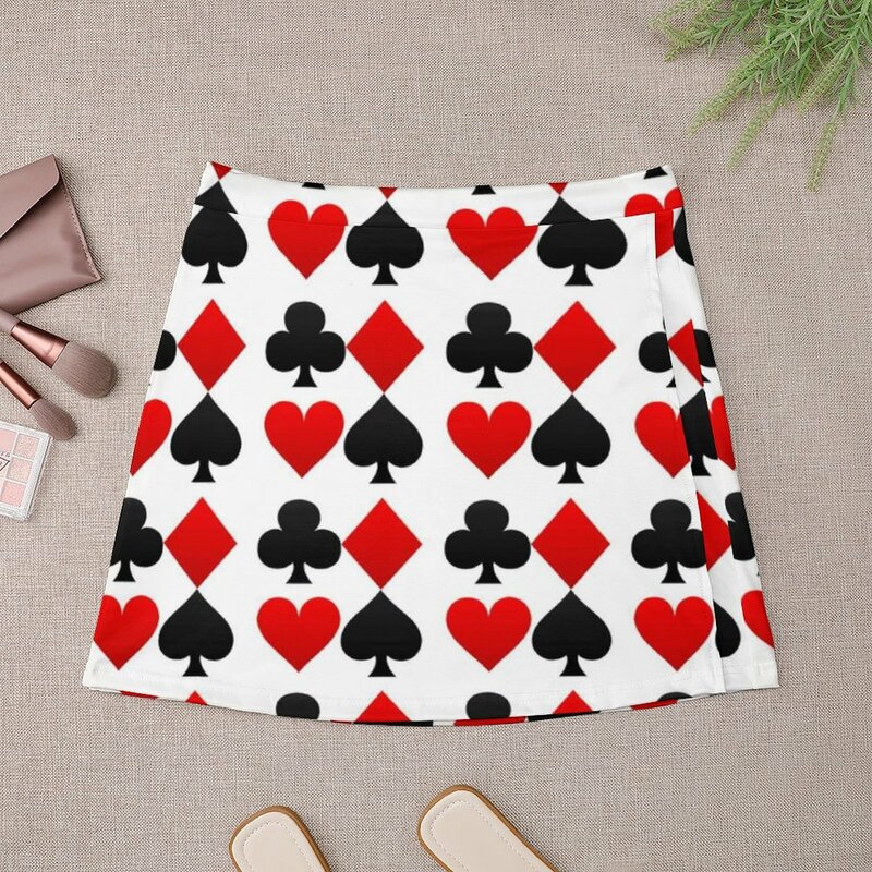 Falda de línea a para cartas de póker, minifalda elegante con estampado de corazones, diamantes, discotecas, espadas, Y2K, ropa informal, regalo de cumpleaños