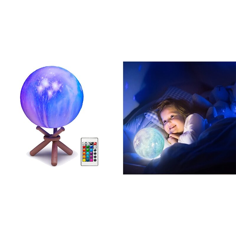 Lâmpada Lua Galáxia com Suporte, Decoração Espacial, Cool Stuff, Presentes para Natal e Aniversário, 16 cores