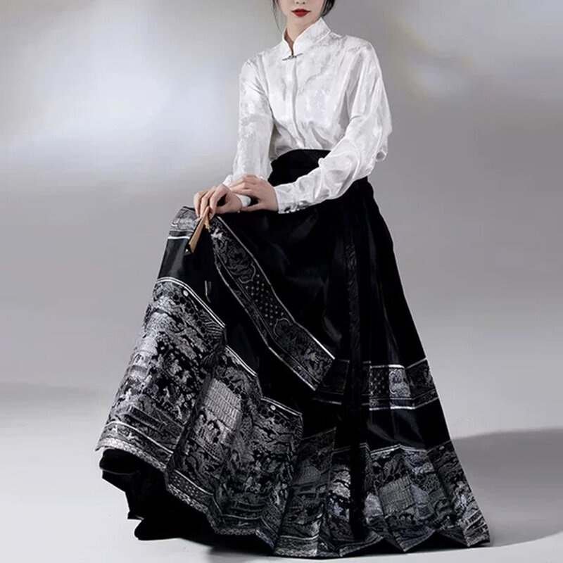 Jupe plissée chinoise traditionnelle Hanfu, décontractée, printemps, été, dynastie de la rue, adaptée au 03, loisirs, confortable