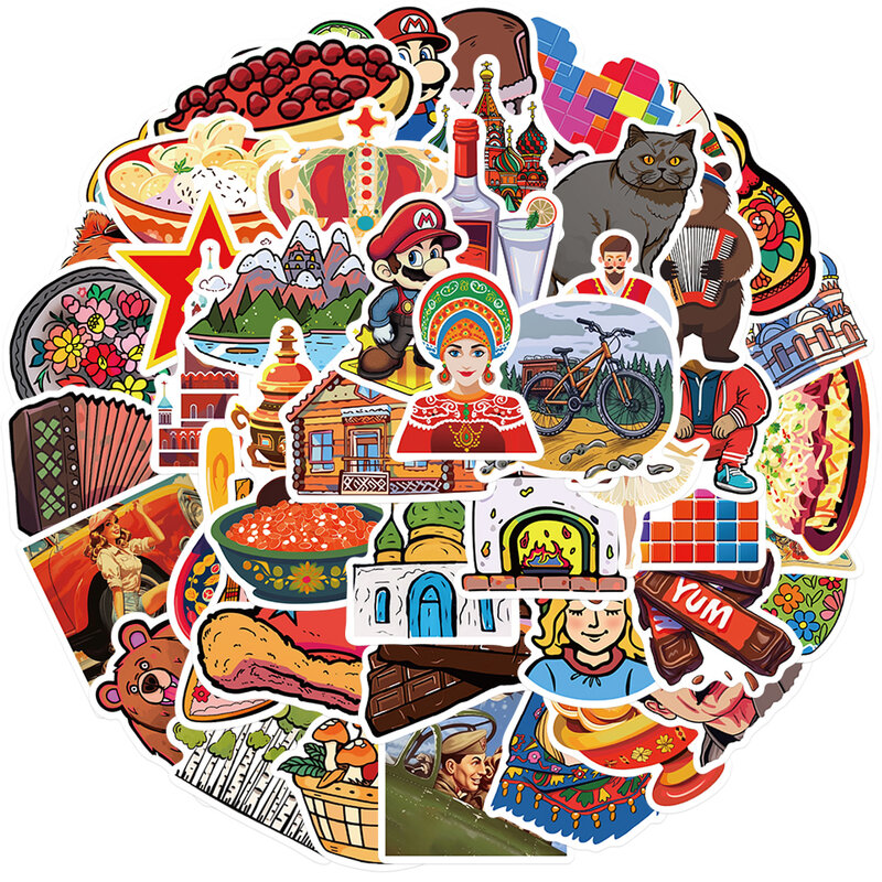 50pcs Cartoon Russian Style Series Graffiti Stickers Suitable for Laptop Helmets Desktop Decoration Stickers DIY Toys