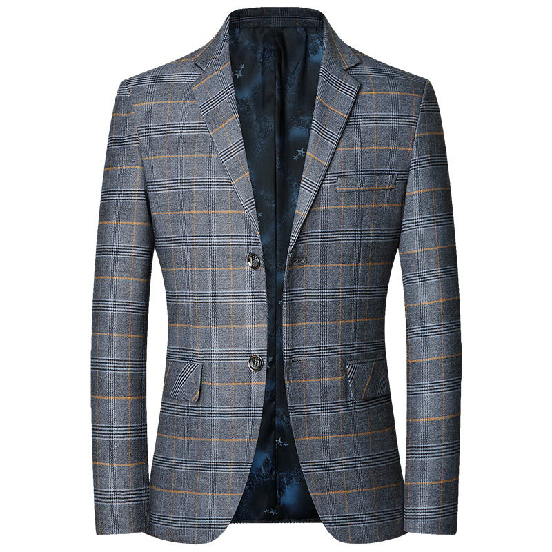 Jaket blazer kotak-kotak pria, jaket blazer bisnis kasual modis baru 4XL untuk lelaki