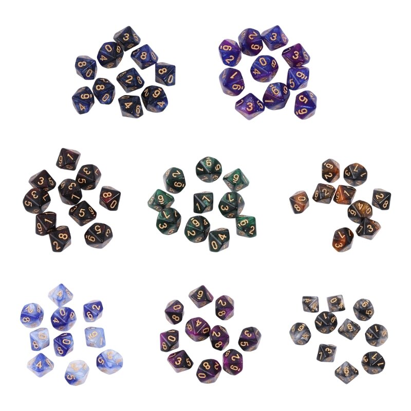 Набор акриловых кубиков, 10 шт./компл., многогранные D10, 10-гранные кубики 15 мм, для ролевой игры Y1QE