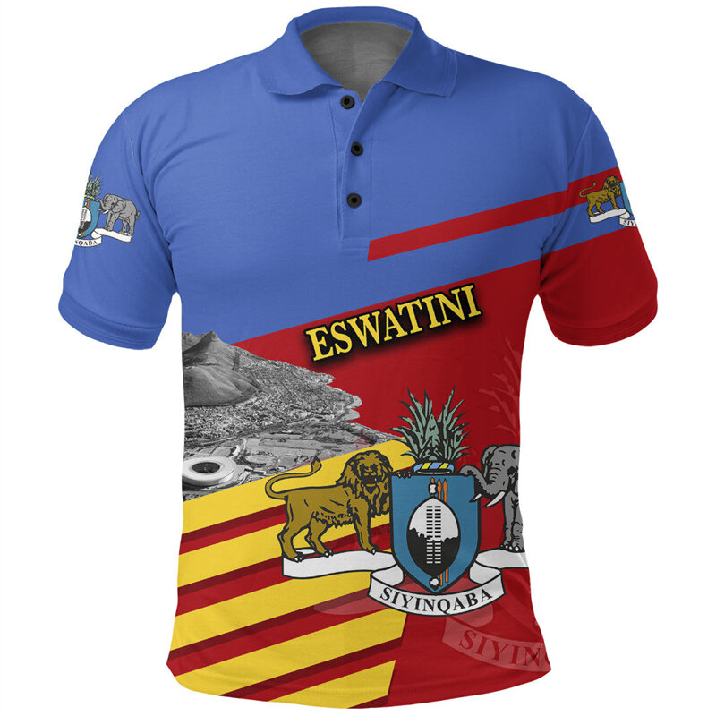 Polo con estampado 3D de bandera de mapa de Eswatini de África para hombre, camiseta de manga corta con emblema nacional de Swaziland, camisetas patrióticas