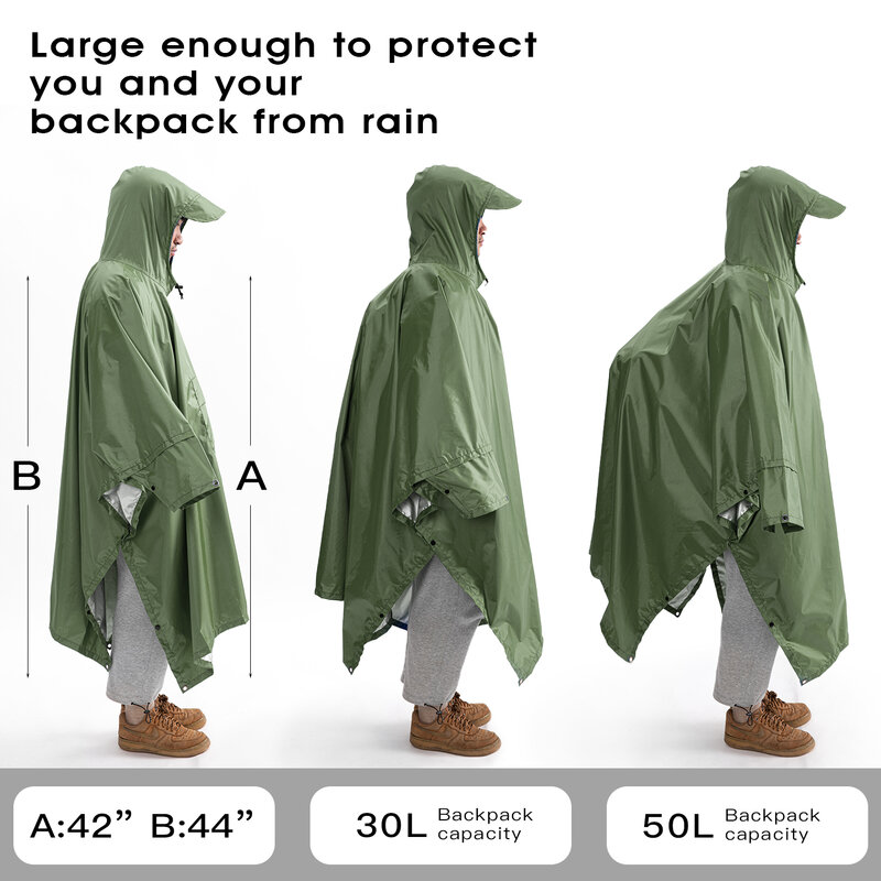 3 In 1 Outdoor militare impermeabile impermeabile cappotto antipioggia uomo impermeabile donna tenda da sole dalla pioggia moto pioggia Poncho tappetino da Picnic