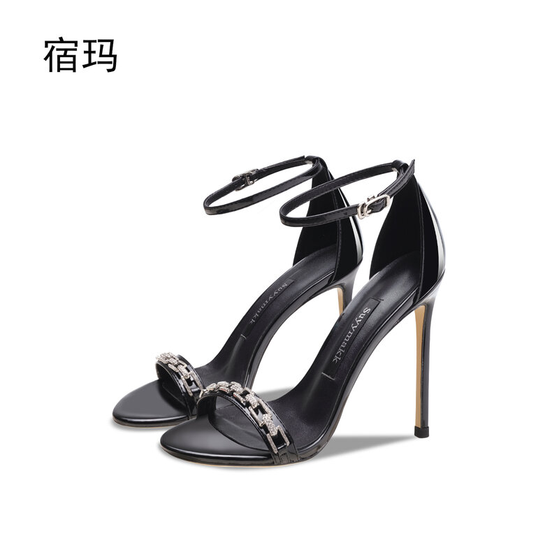 Damskie sandały 2023 luksusowe markowe buty damskie z wystającym palcem pasek na kostkę damskie wysokiej sandały na obcasie na imprezę i wesela klasyczne pompki